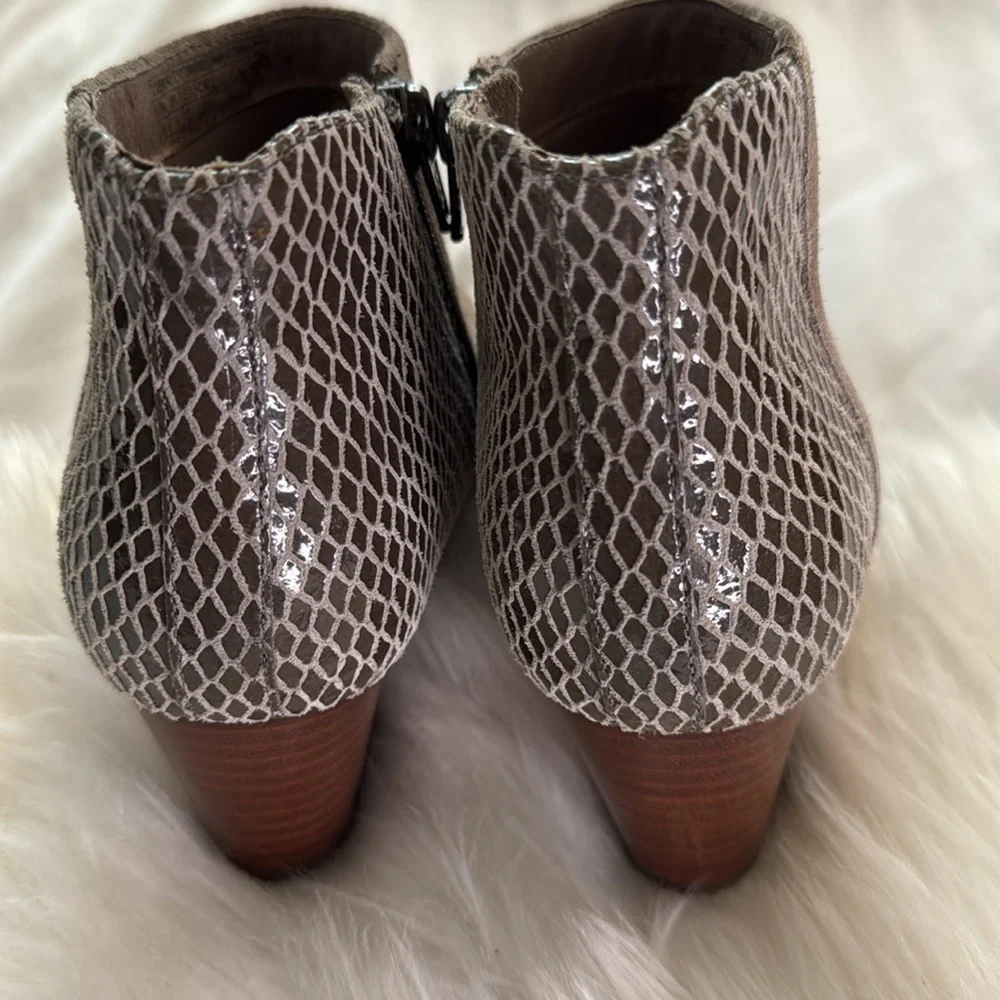 Like New Vionic Leather Ankle Bootie with Suede Like Look & Snakeskin Back